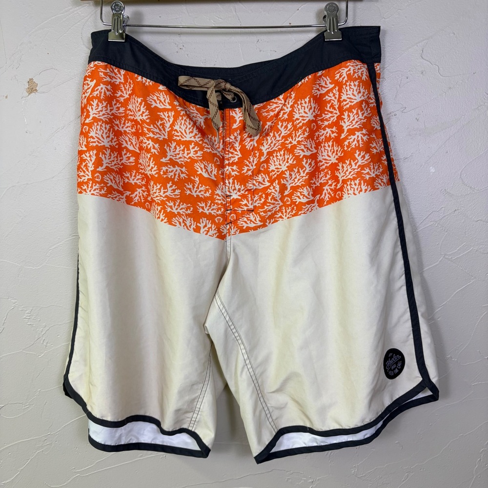 Howler Brothers Board Shorts Mens 38 Orange White Coral Print Surf Beachwear
